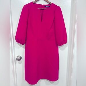 EUC Lauren Ralph Lauren hot pink 3/4 lantern sleeve dress size 10